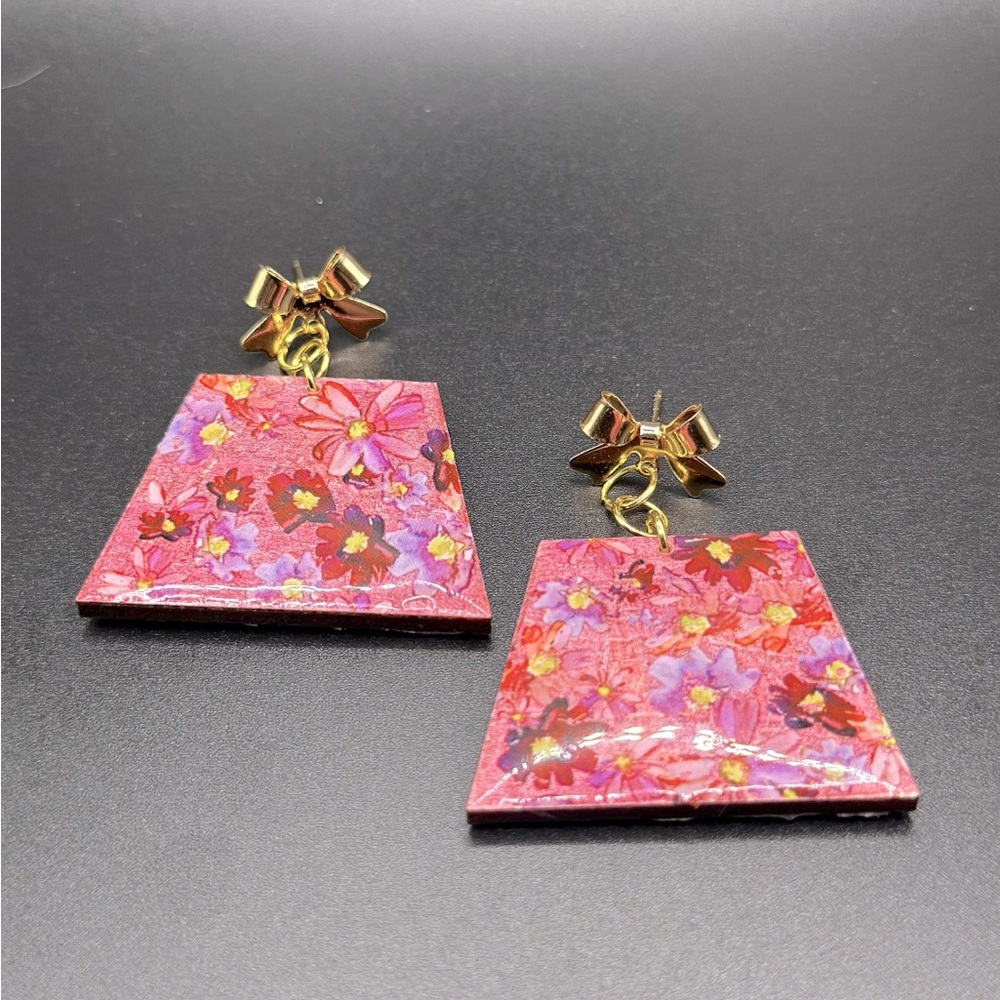 Handmade Pink Floral Knot-bow Earrings made by me :)